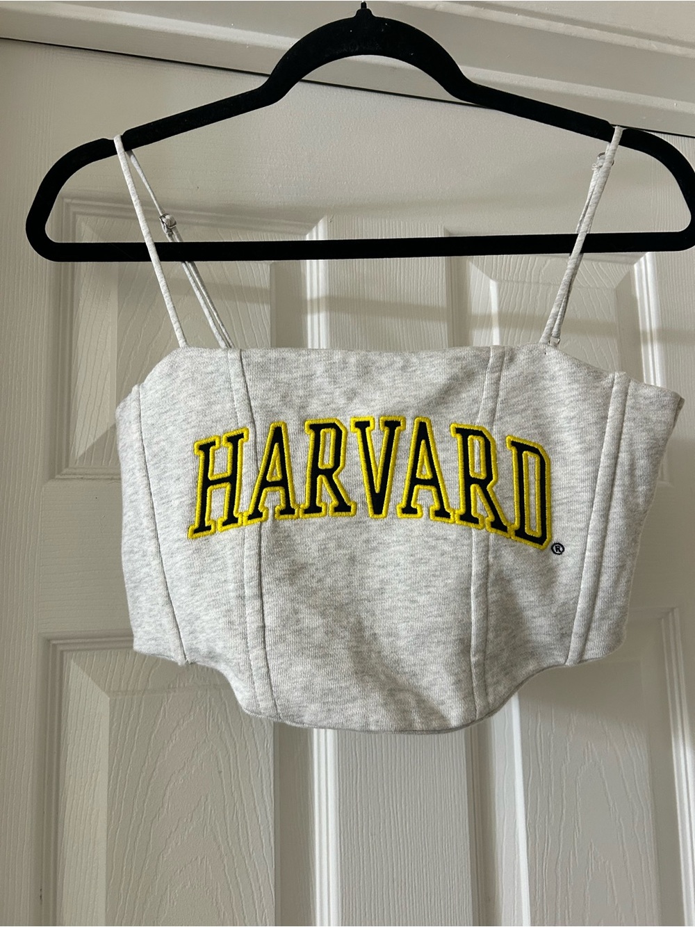 Zara Gray Cropped Harvard Logo Tank with Yellow Trim